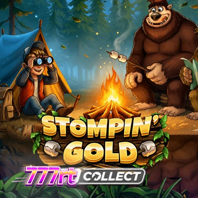 Pemandangan hutan lebat dalam permainan slot Stompin’ Gold